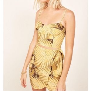 Reformation Corfu Hawaiian yellow gold leaf print dress